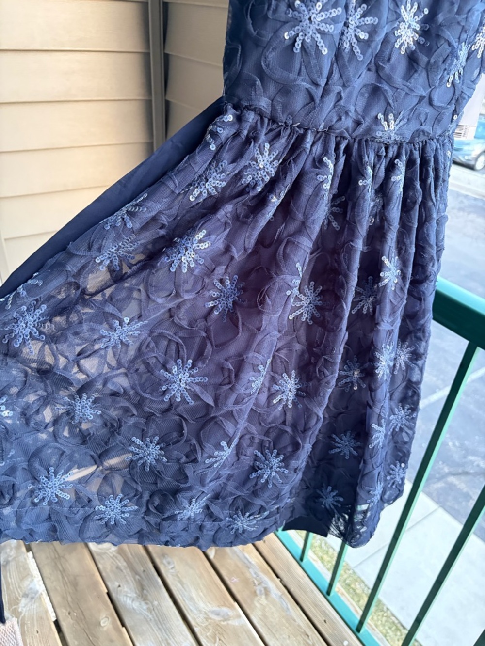 🆕🫐Taylor Navy Blue Floral Sequin Cocktail Dress Fit & Flare Party Dress Size 10 - Picture 9 of 17